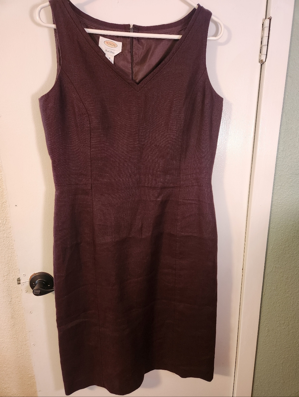 Like New Talbots Chocolate Brown V-Neck Irish Linen Midi Dress Size 8